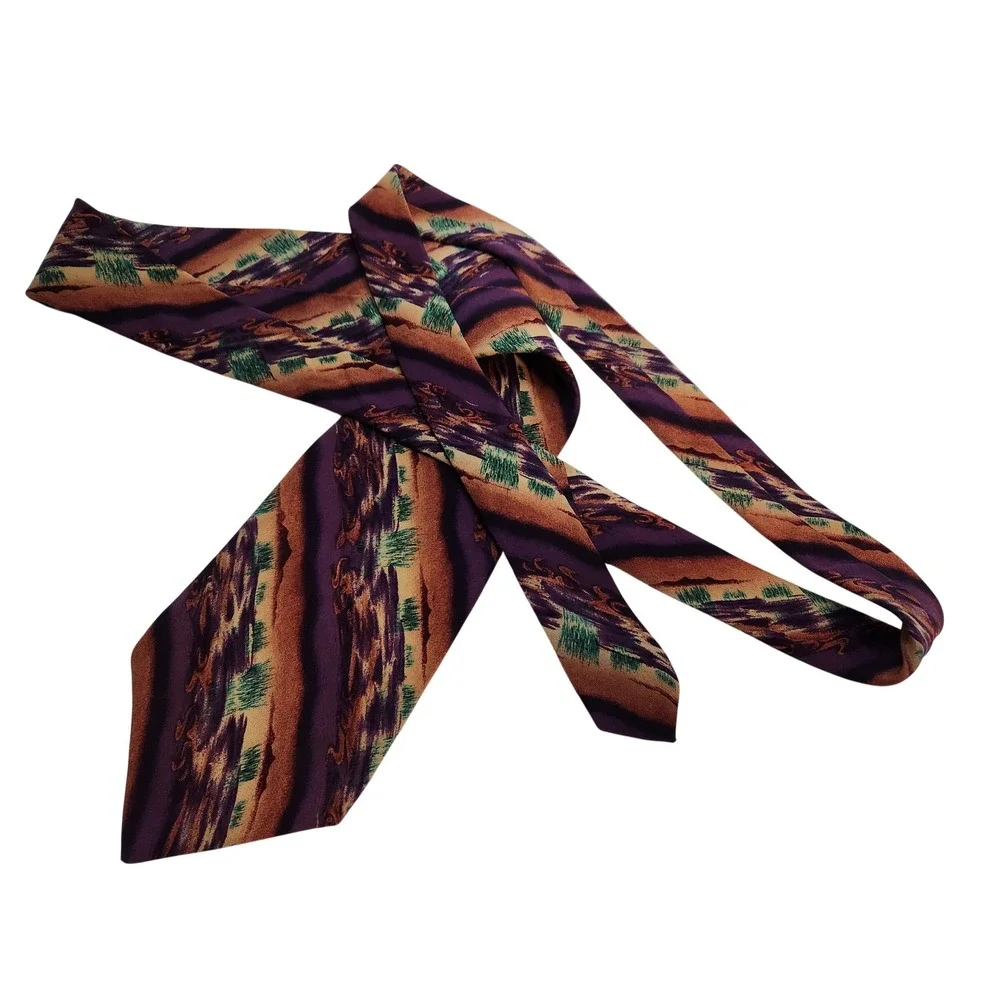 J Garcia Mens Silk Tie Purple Brown Abstract Art Pattern Necktie 4 x 60 USA - Picture 2 of 3